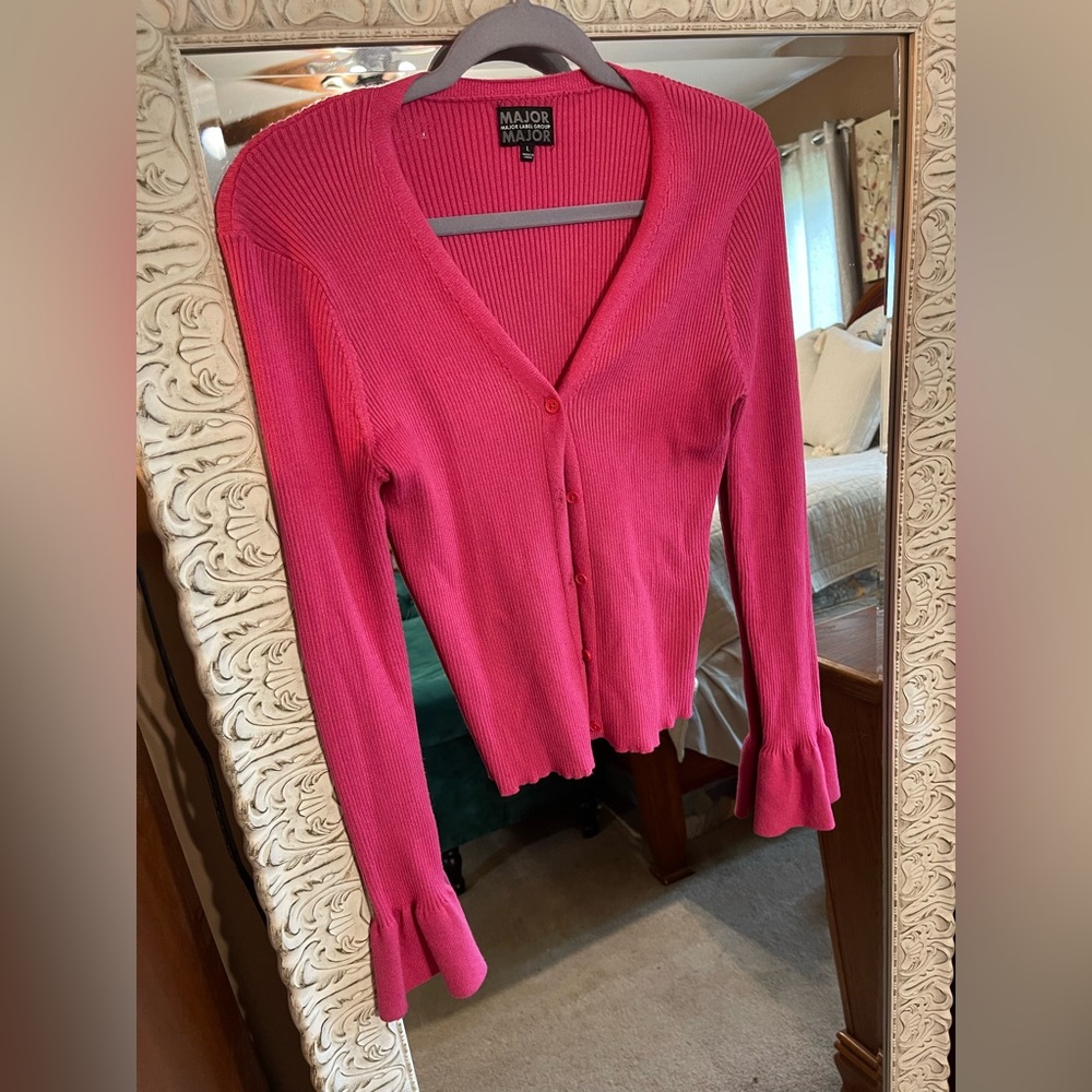 Pink Button-Up Women's Ribbed Sweater